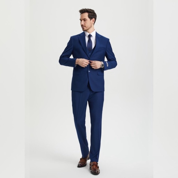 Stacy Adams Solid 3pc Men's Suit, Indigo Size 60R - Picture 6 of 6